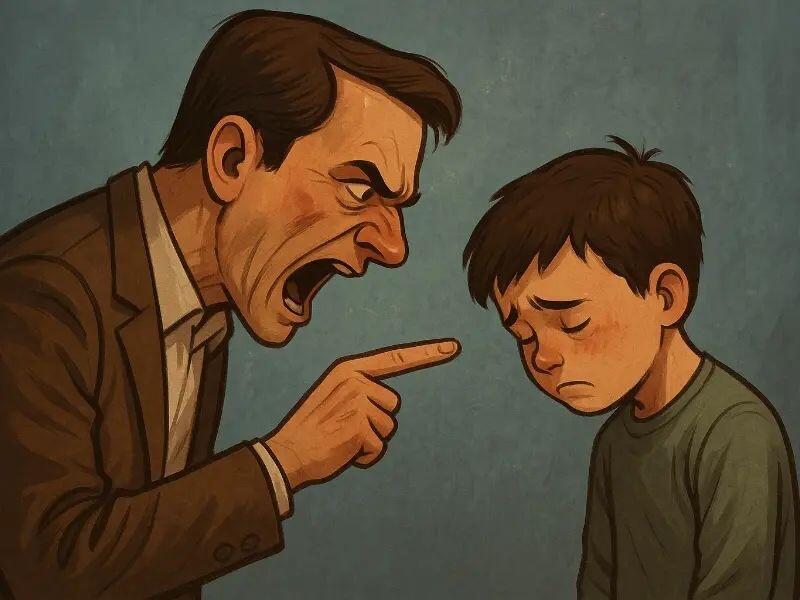 پدر عصبانی از کودک برای کاری که انجام داده است