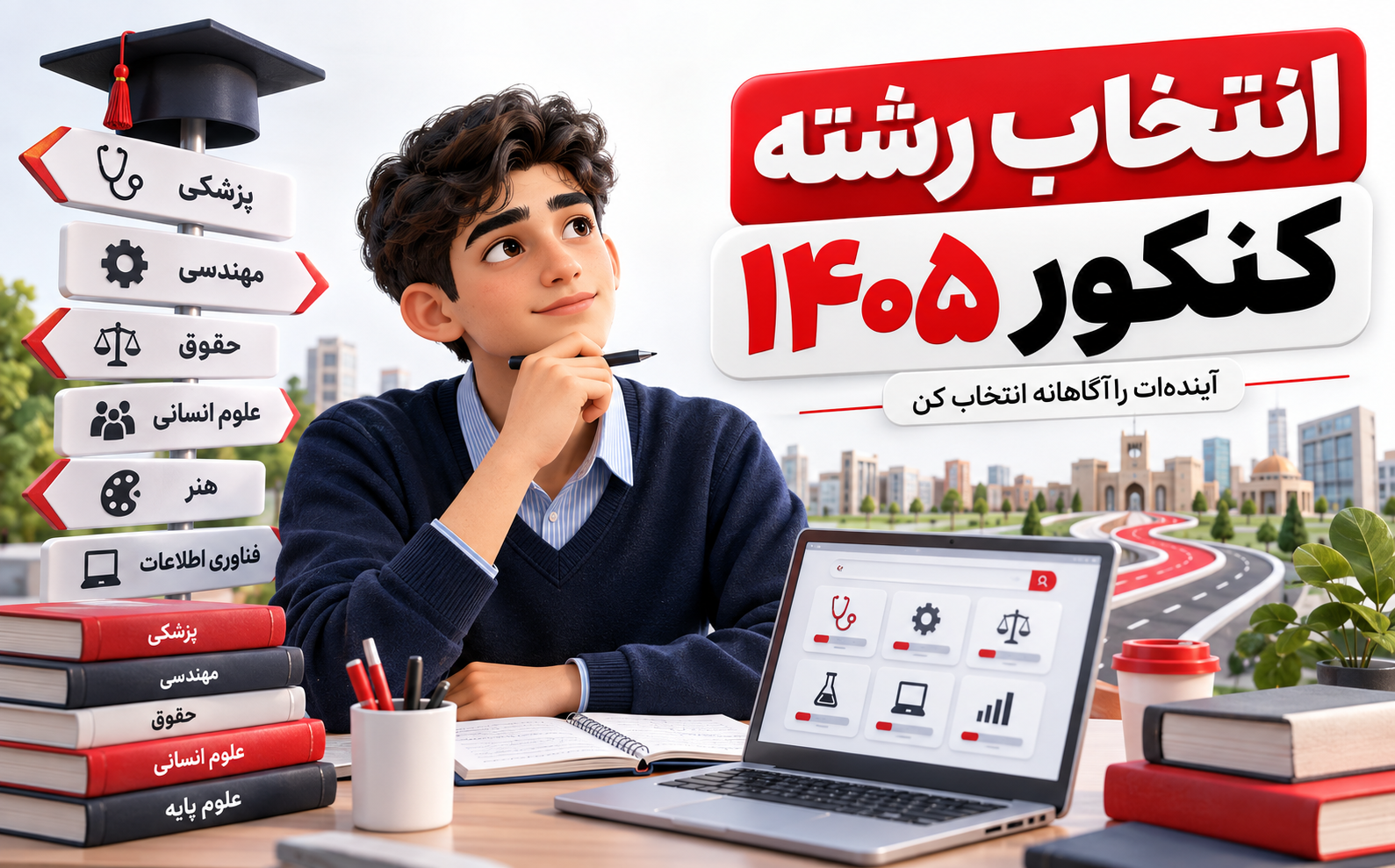 دانش&zwnj;آموز در حال بررسی رشته&zwnj;های دانشگاهی برای انتخاب رشته کنکور 1405